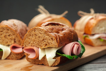 sandwich on a wooden table