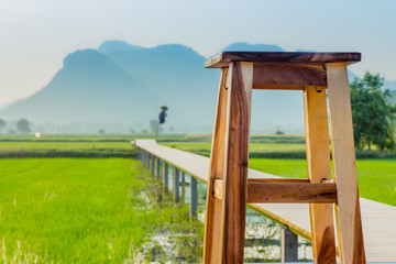  View of resting place for farmer on rice terrace, Kanchanaburi,