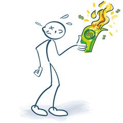 Strichmännchen verbrennt Dollars