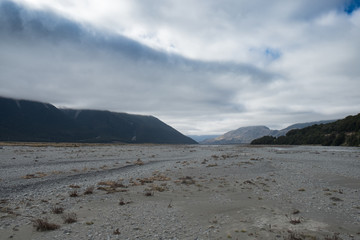 Fototapeta na wymiar Low water level in the river of south island Newzealand