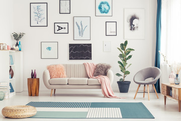 Pink and blue living room