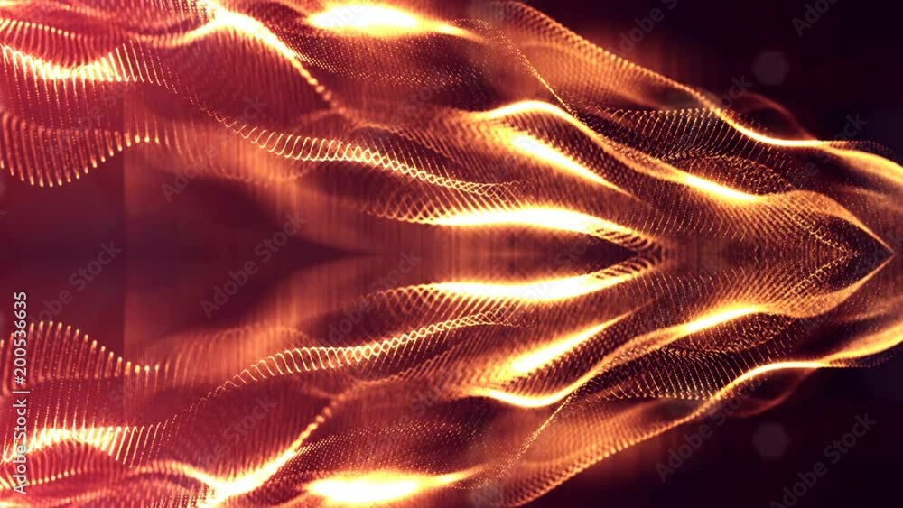 Poster 3d loop animation as science fiction background of glowing particles with depth of field and bokeh f