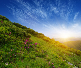 Fototapeta premium Mountain landscape on sun