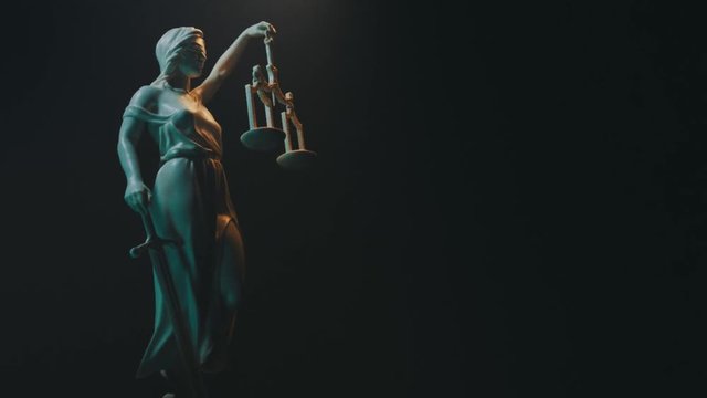 Lady Justice, Themis statue, version A. Blue lighting.