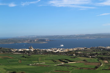 Fototapeta na wymiar Panoramic view of Gozo island, Malta and Mediterranean sea