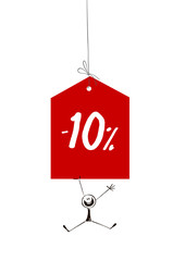Obraz na płótnie Canvas Sale tag -10% with a happy stick figure