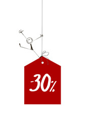 Obraz na płótnie Canvas Sale tag -30% with a happy stick figure