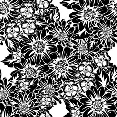 seamless monochrome pattern of flowers for greeting cards, background, price tags