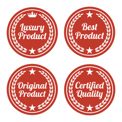 Collection of red flat badges.