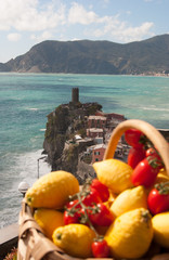 Doria castle with lemons and tomatos fruits in Vernazza - La Spezia