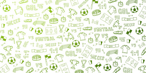 Hand drawn doodle soccer or football background. Isolated elements. Vector illustration © leo_d