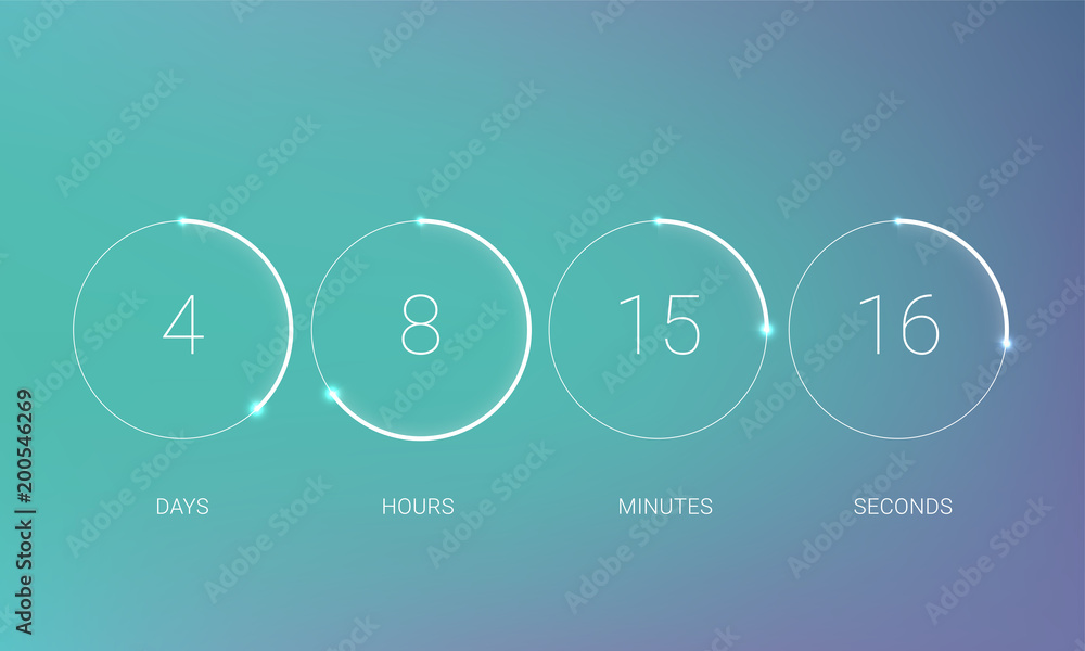 Poster ui countdown clock counter timer. vector digital count down circle board with circle time pie diagra