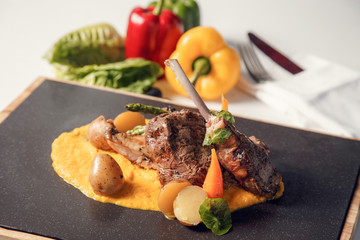 Organic delicious grilled lamb chops with vegetables