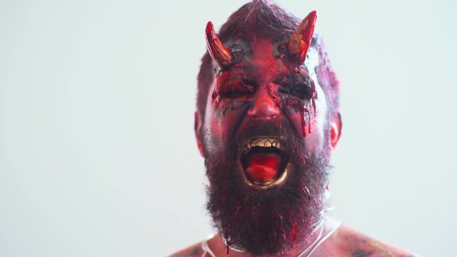 Devil vampire portrait. Halloween red devil monster. Krampus. Christmas devils. Halloween.