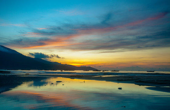 sunset in Danang beach Vietnam