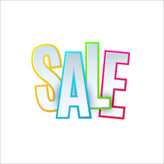 Sale banner template design. Special offer, white colourful letters for shopping, mall, trade, retail. Typography
