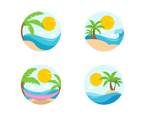 Fototapeta na wymiar Set of Circle Holiday Beach Travel Vocation Logo Icon in tropical summer