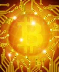 bitcoin with circuit golden digital illustration