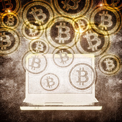 laptop and bitcoin symbol digital illustration