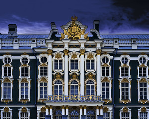 Catherine palace against night sky in Tsarskoye Selo, Pushkin, Saint Petersburg, Russia