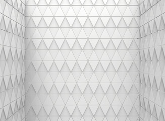 3d rendering. repeating White triangle tiles wall room background.