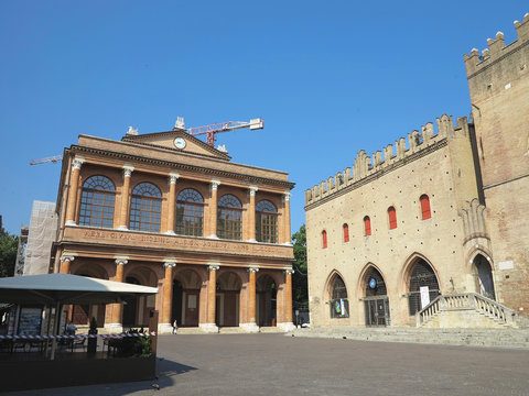 13.06.2017, Rimini, Italy: Piazza Cavour Square medieval architecture
