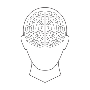head profile human with brain