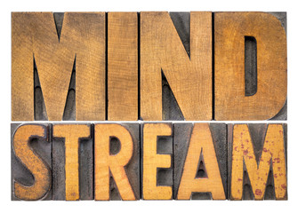 mind stream word abstract in wood type