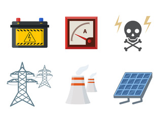 Energy electricity vector power icons battery illustration industrial electrician voltage electricity factory safety socket technology
