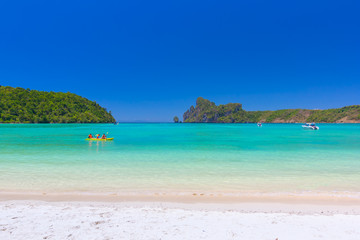 Fototapeta na wymiar Beautiful White sand beach at Phi Phi Island , Krabi , Thailand