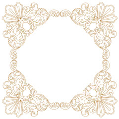 Golden vintage border frame engraving with retro ornament pattern in antique baroque style decorative design. Vector
