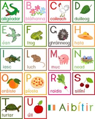 Fototapeta premium Colorful Irish alphabet with pictures and titles for children education