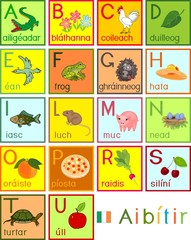 Fototapeta premium Colorful Irish alphabet with pictures and titles for children education