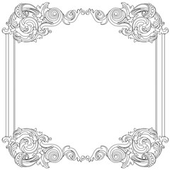 Vintage border frame engraving with retro ornament pattern in antique baroque style decorative design. Vector