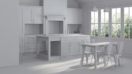 Modern interior of a country house. Repairs. Gray interior. 3D rendering.