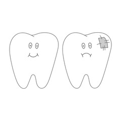 Smiling happy tooth and sad tooth icon. Vector.