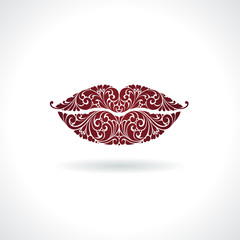 Ornate red lips icon logo kiss red lipstick.