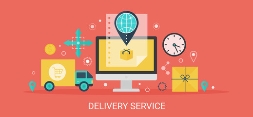 Flat modern vector concept Delivery service banner with icons and text.