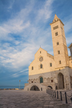 Cathedral built near the sea in Puglia at sunset