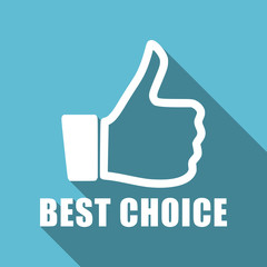 Best choice text thumb up symbol flat design vector blue icon