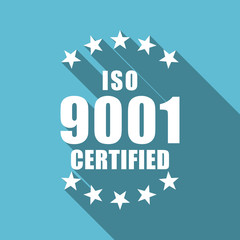 Iso 9001 text symbol flat design vector blue icon