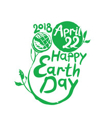 Happy Earth Day isolated vector template. 22 April. 2018. Planet and handwritten font. Vector illustration.