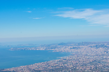 view on city and coast from above from Vesuvius volcano italy 