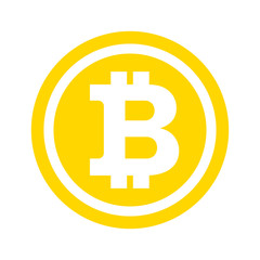 Sign of bitcoin. Farm for the production of crypto currency, mining. Virtual money. Flat vector cartoon illustration. Objects isolated on white background.