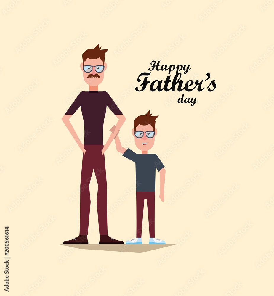 Canvas Prints happy fathers day design with young father and his son over yellow background, colorful design. vect