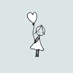 Love idea. Girl holding heart-shaped balloon.
