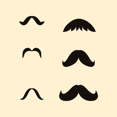icon set of different types of mustaches over yellow background, vector illustration