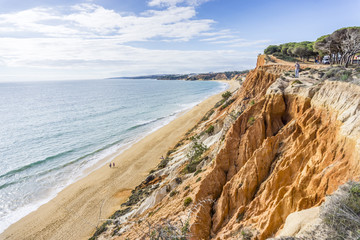 Beutiful cliffs along Falesia Beach in Albufeira, Algarve, Portugal