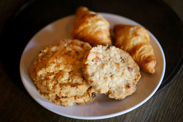 Photo of macro delicious croissants and cookies