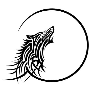 Naklejka Wolf tattoo / Wolf tattoo tribal vector design sketch. Simple logo howling wolf moon on a white background.